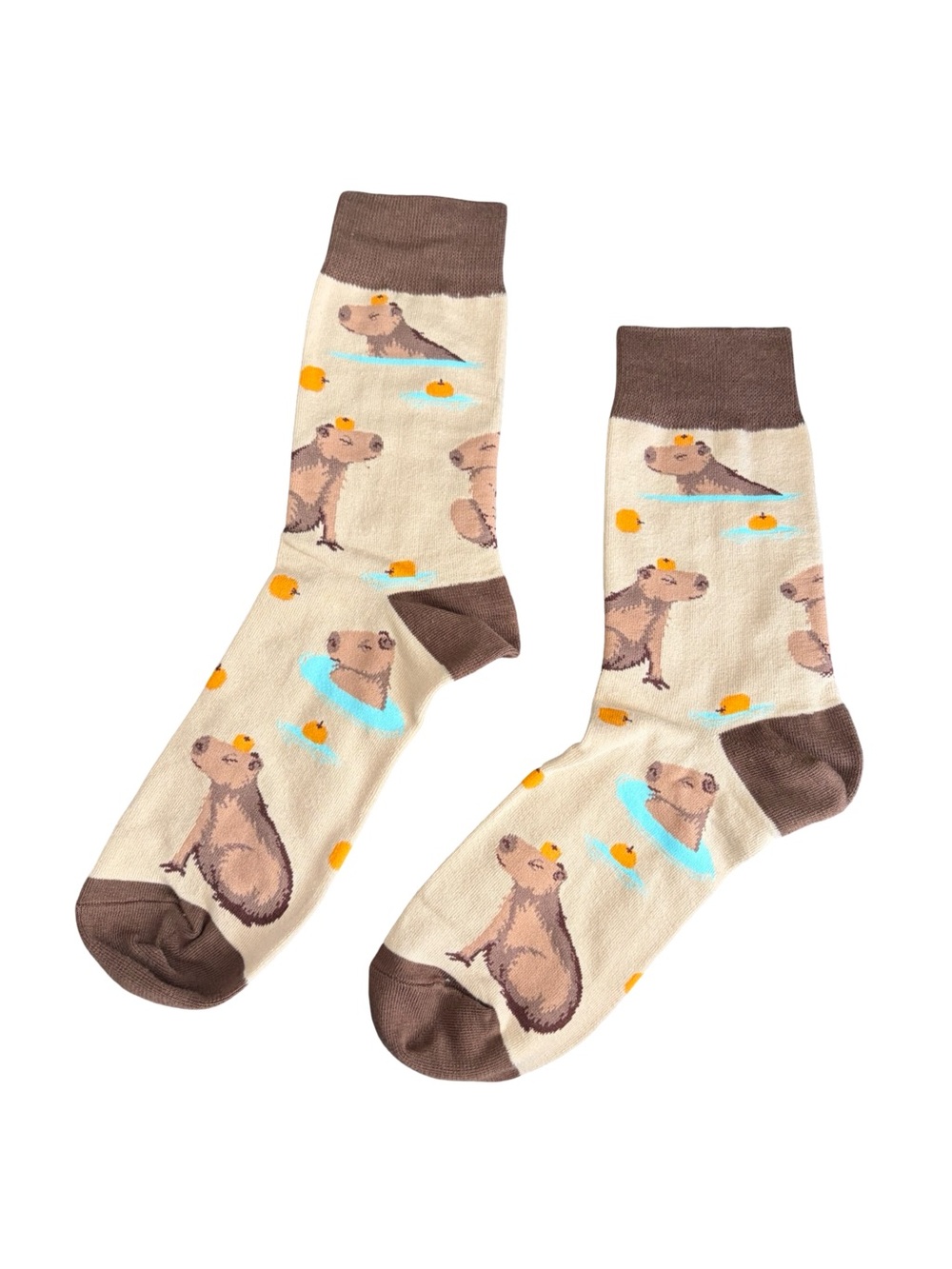 Capybara Novelty Crew Socks Cream Brown